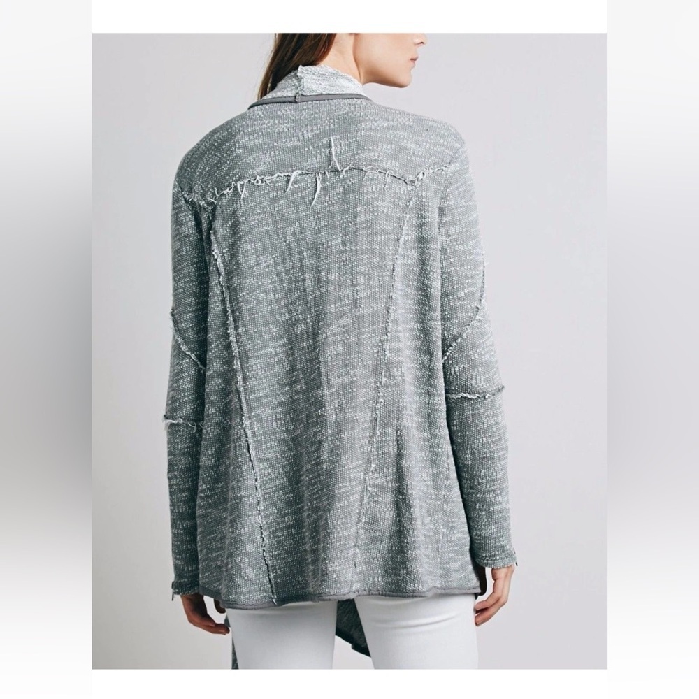 Free people Loop Cardigan Cream Grey wrap waterfall frayed distressed lagenlook - Picture 4 of 16